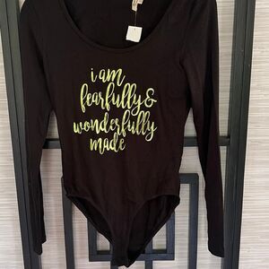 NWT Heart & Hips I am fearfully and wonderfully made long sleeve black bodysuit
